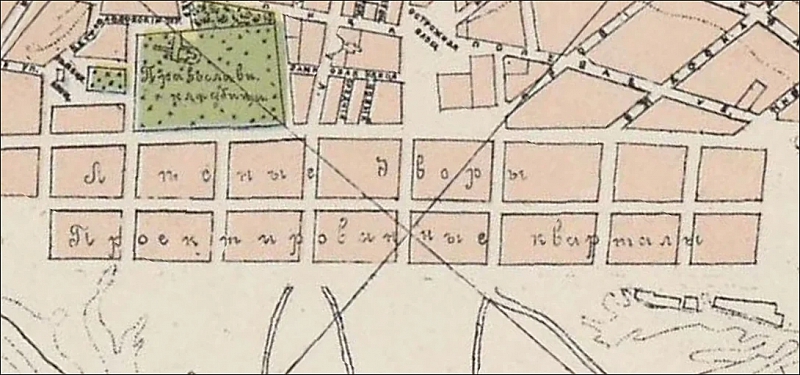 На карте 1902 года — «проектированные кварталы и лесные дворы»