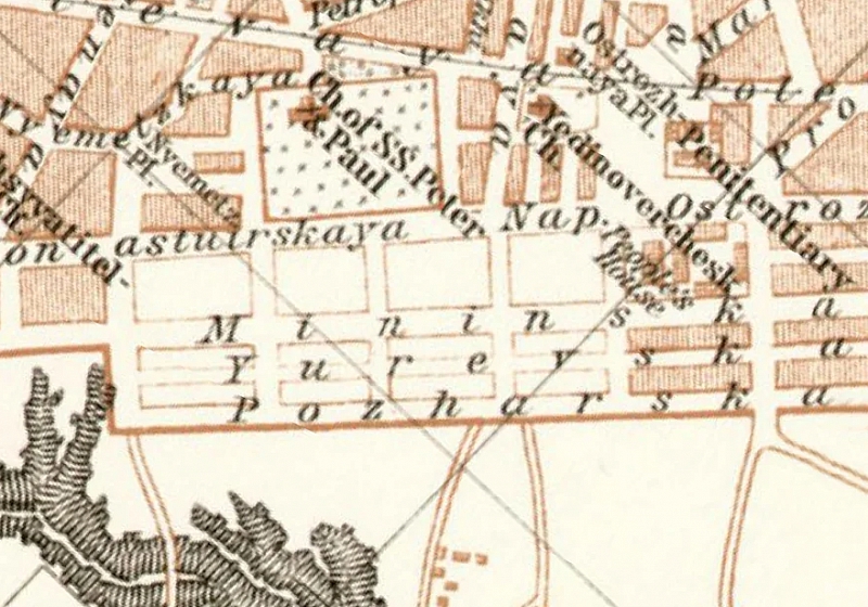 На карте 1914 года — улицы Мининская, Юрьевская и Пожарская