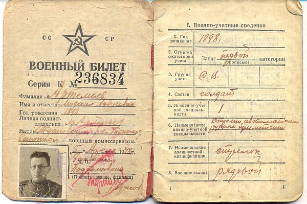 Военный билет, 1948 год.